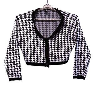 Ashley Stewart‎ Houndstooth Cropped Cardigan Sweater Black White Plus Size 22/24